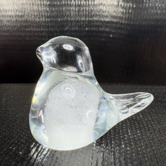Hand Blown Small Bird Figurine Clear White Center With Bubbles Glass Figure VTG - Picture 6 of 10